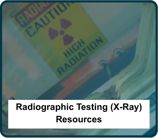 Image of the radiographic testing facility that shows a piece of machinery and the caution sign warning people that the area is exposed to radiation.